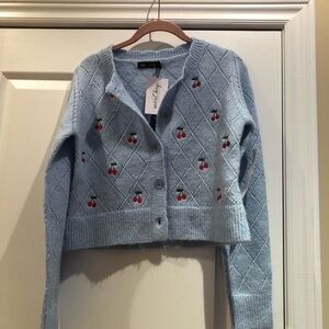 Blue Cherry Patterned Women's Sweater